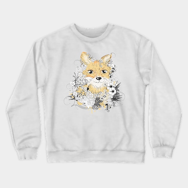 small golden fox with floral decoration Crewneck Sweatshirt by Kisho